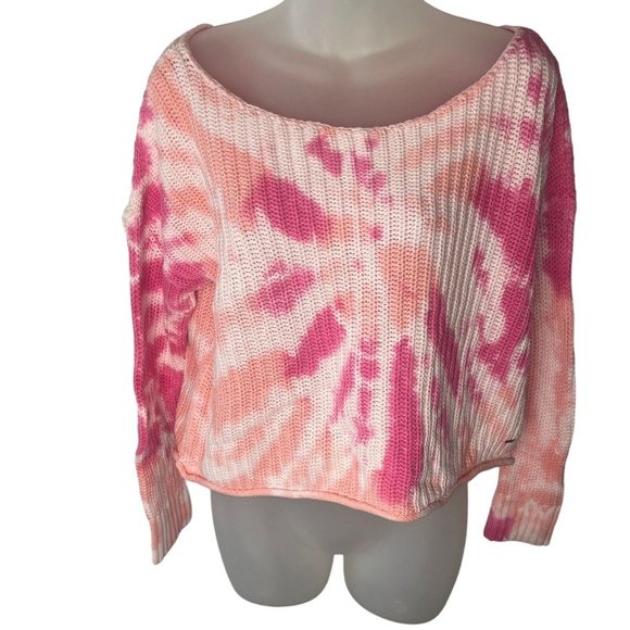 Victoria’s Secret PINK Cropped Knit Sweater Womens Size Small Light Dark Tie Dye - Picture 2 of 11